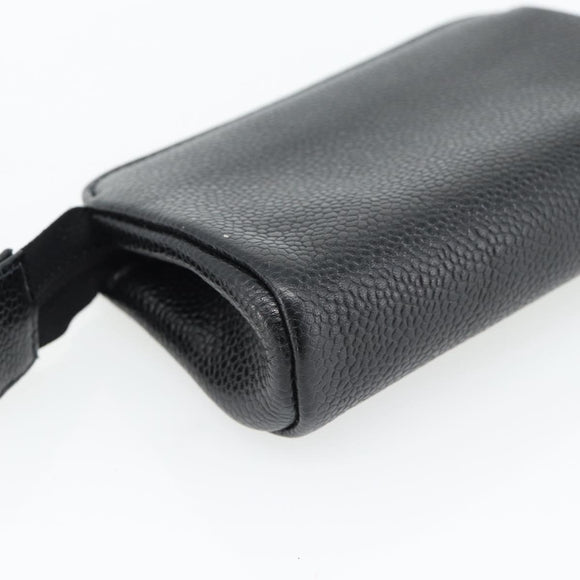 CHANEL COCO Mark Pouch Caviar Skin Black Gold CC Auth 181481