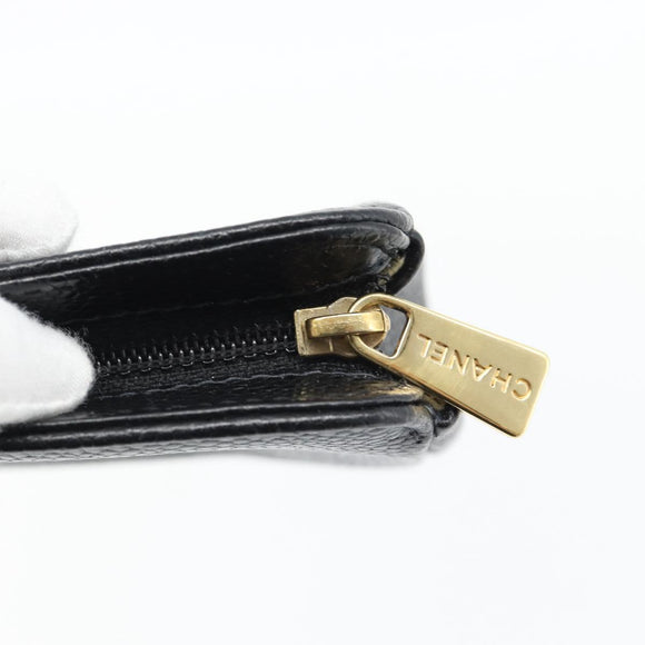 CHANEL COCO Mark Pouch Caviar Skin Black Gold CC Auth 181481