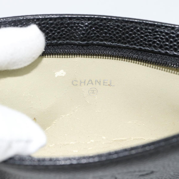 CHANEL COCO Mark Pouch Caviar Skin Black Gold CC Auth 181481