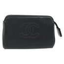 CHANEL COCO Mark Pouch Caviar Skin Black Gold CC Auth 181481-13