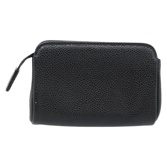CHANEL COCO Mark Pouch Caviar Skin Black Gold CC Auth 181481