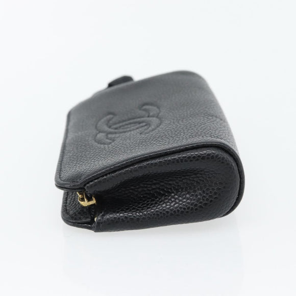 CHANEL COCO Mark Pouch Caviar Skin Black Gold CC Auth 181481