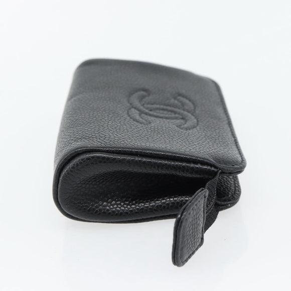 CHANEL COCO Mark Pouch Caviar Skin Black Gold CC Auth 181481