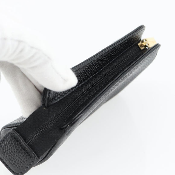 CHANEL COCO Mark Pouch Caviar Skin Black Gold CC Auth 181481
