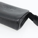 CHANEL COCO Mark Pouch Caviar Skin Black Gold CC Auth 181481-7