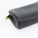 CHANEL COCO Mark Pouch Caviar Skin Black Gold CC Auth 181481-14