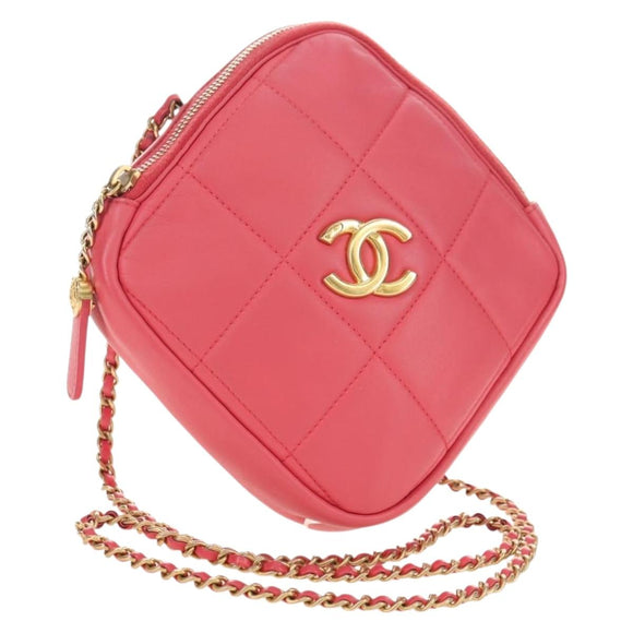 CHANEL Chain Matelassé Umhängetasche Lammleder Pink Gold CC Auth 181486SAM