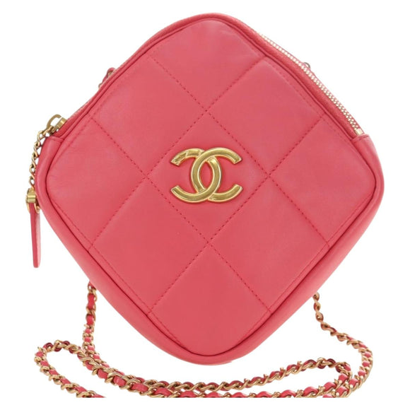 CHANEL Chain Matelassé Umhängetasche Lammleder Pink Gold CC Auth 181486SAM
