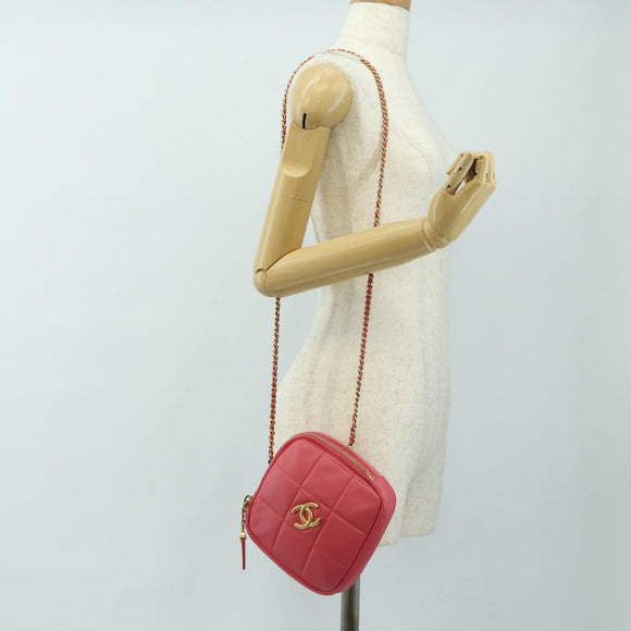 CHANEL Chain Matelassé Umhängetasche Lammleder Pink Gold CC Auth 181486SAM