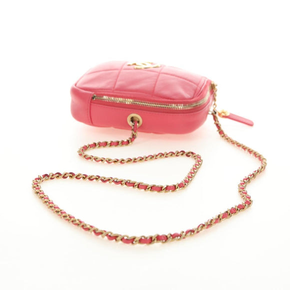 CHANEL Chain Matelassé Umhängetasche Lammleder Pink Gold CC Auth 181486SAM