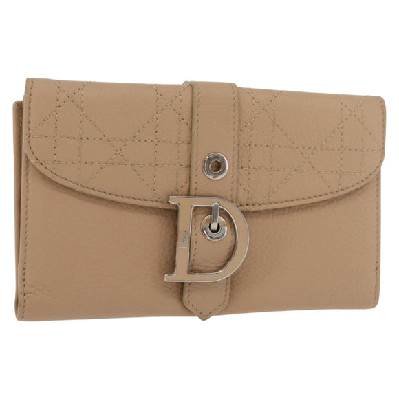Christian Dior Geldbörse Leder Beige Silber Original 181514