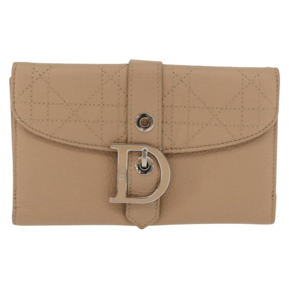 Christian Dior Geldbörse Leder Beige Silber Original 181514