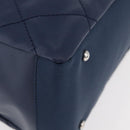 CHANEL Paris Biarritz MM Tote Bag Coated Canvas Navy Silver CC Auth 181519SAV-8