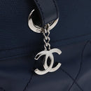 CHANEL Paris Biarritz MM Tote Bag Coated Canvas Navy Silver CC Auth 181519SAV-18