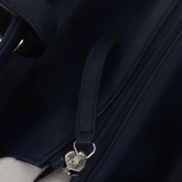 CHANEL Paris Biarritz MM Tote Bag Coated Canvas Navy Silver CC Auth 181519SAV