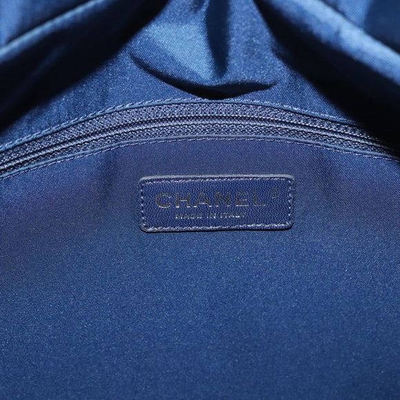 CHANEL Paris Biarritz MM Tote Bag Coated Canvas Navy Silver CC Auth 181519SAV