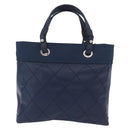 CHANEL Paris Biarritz MM Tote Bag Coated Canvas Navy Silver CC Auth 181519SAV-2