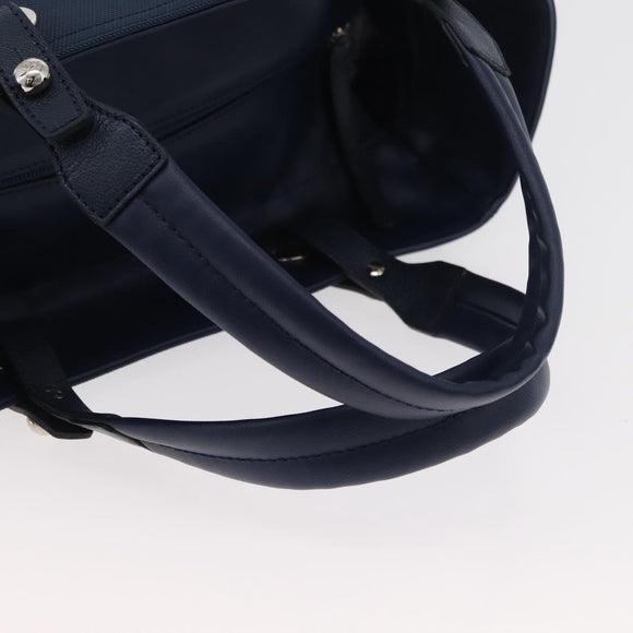 CHANEL Paris Biarritz MM Tote Bag Coated Canvas Navy Silver CC Auth 181519SAV