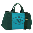 PRADA Kanapa MM Hand Bag Denim 2way Turquoise Blue Gold Auth 181523A-1