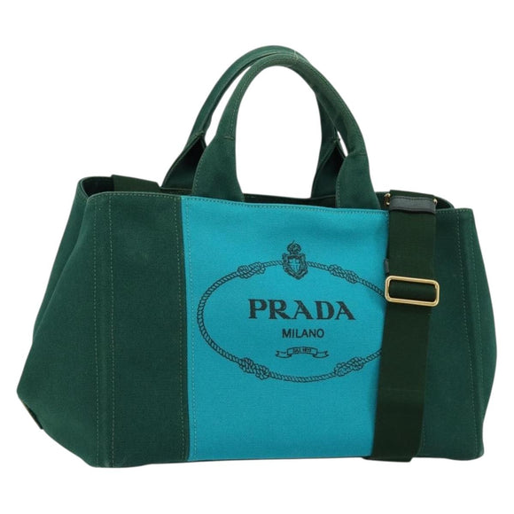 PRADA Kanapa MM Hand Bag Denim 2way Turquoise Blue Gold Auth 181523A