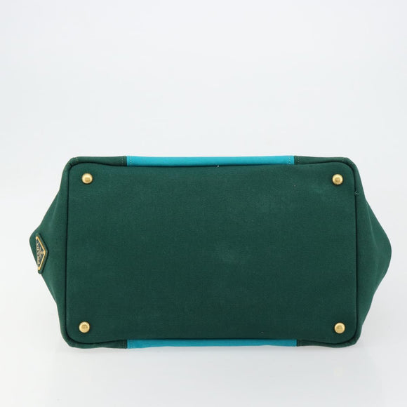 PRADA Kanapa MM Hand Bag Denim 2way Turquoise Blue Gold Auth 181523A