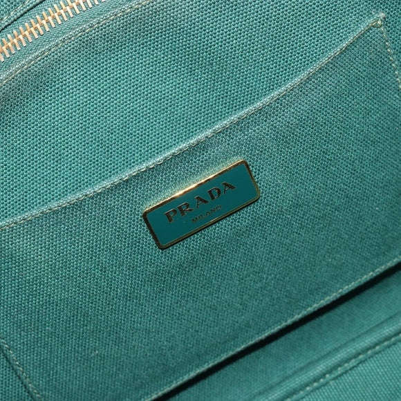 PRADA Kanapa MM Hand Bag Denim 2way Turquoise Blue Gold Auth 181523A