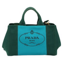 PRADA Kanapa MM Hand Bag Denim 2way Turquoise Blue Gold Auth 181523A-2