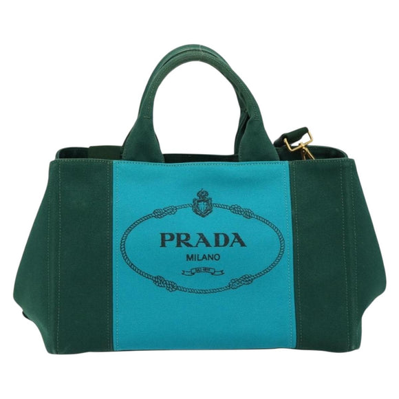 PRADA Kanapa MM Hand Bag Denim 2way Turquoise Blue Gold Auth 181523A