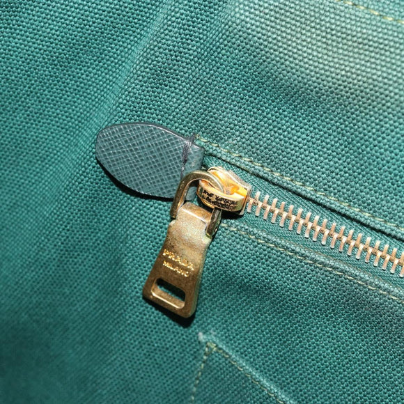PRADA Kanapa MM Hand Bag Denim 2way Turquoise Blue Gold Auth 181523A