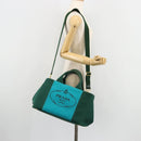 PRADA Kanapa MM Hand Bag Denim 2way Turquoise Blue Gold Auth 181523A-27
