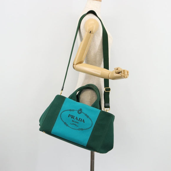 PRADA Kanapa MM Hand Bag Denim 2way Turquoise Blue Gold Auth 181523A