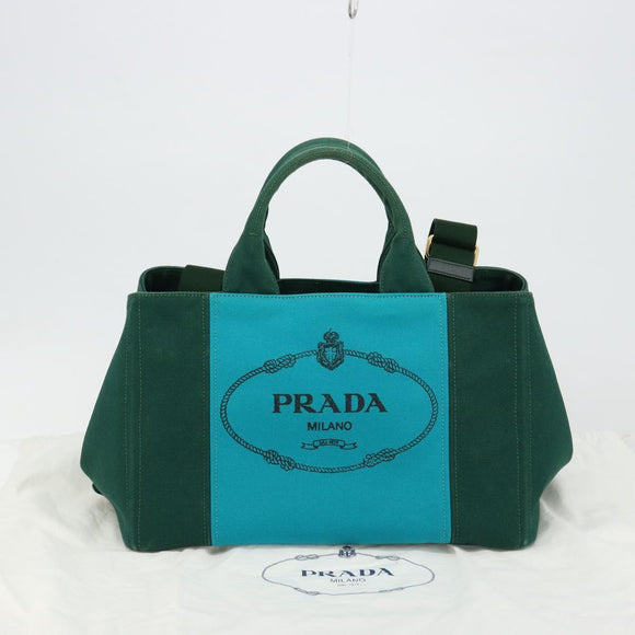 PRADA Kanapa MM Hand Bag Denim 2way Turquoise Blue Gold Auth 181523A