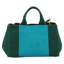 PRADA Kanapa MM Hand Bag Denim 2way Turquoise Blue Gold Auth 181523A-3