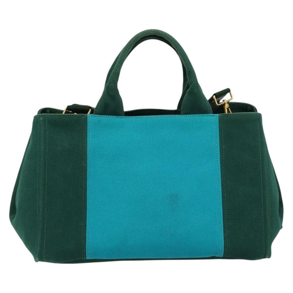PRADA Kanapa MM Hand Bag Denim 2way Turquoise Blue Gold Auth 181523A