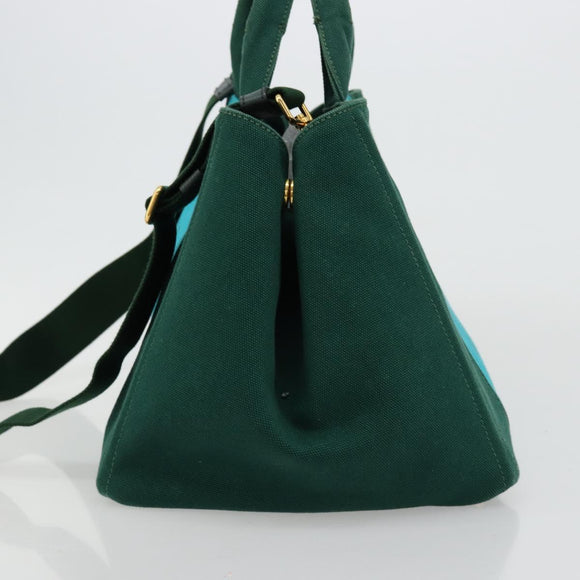 PRADA Kanapa MM Hand Bag Denim 2way Turquoise Blue Gold Auth 181523A