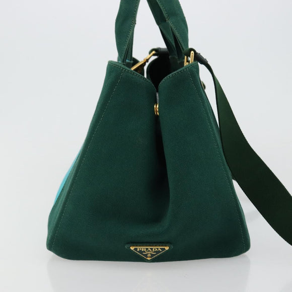 PRADA Kanapa MM Hand Bag Denim 2way Turquoise Blue Gold Auth 181523A