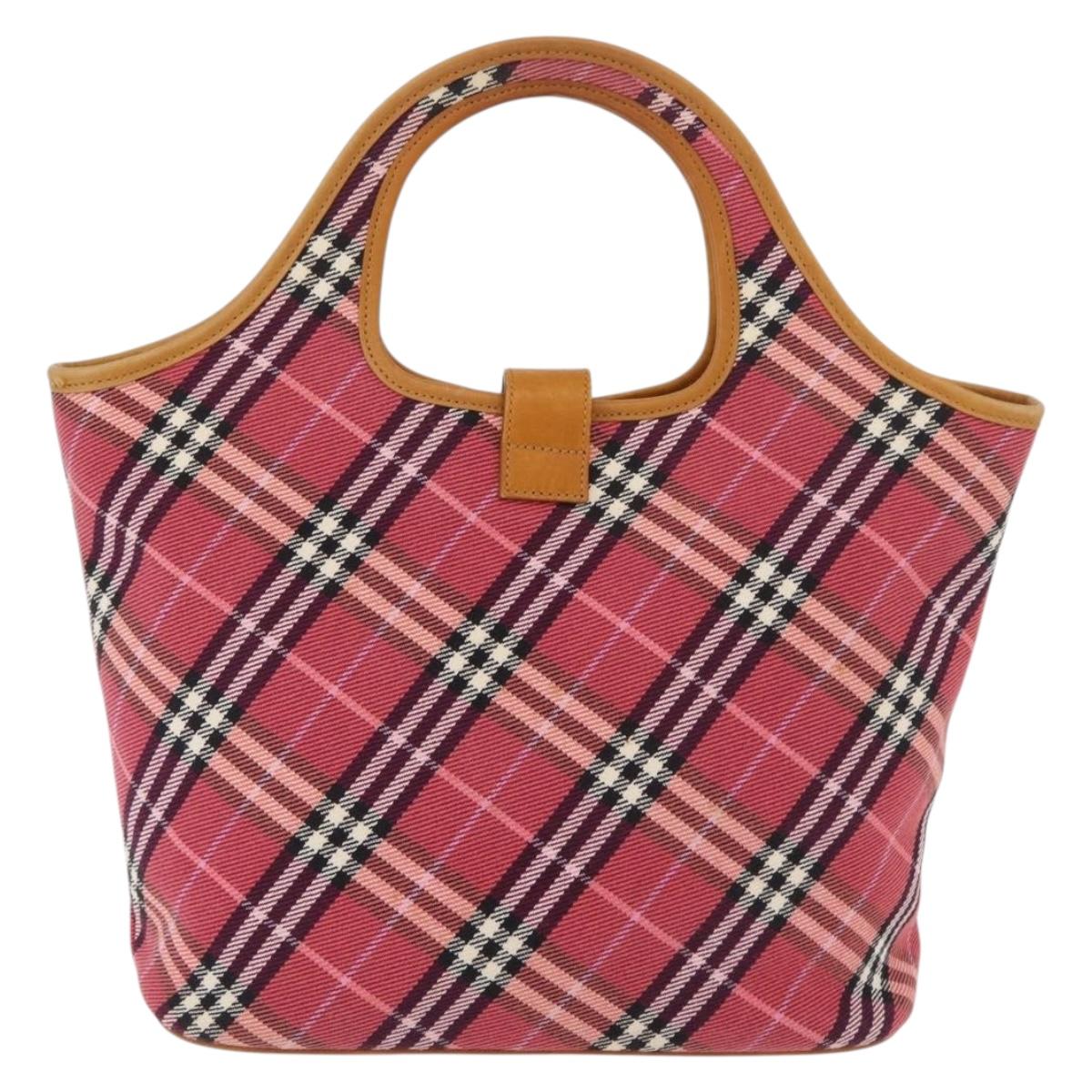BURBERRY Nova Check Blue Label Hand Bag Canvas Pink Silver Auth 