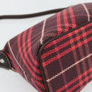 BURBERRY Nova Check Blue Label Shoulder Bag Canvas Red Silver Auth 181525A-16