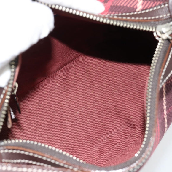 BURBERRY Nova Check Blue Label Shoulder Bag Canvas Red Silver Auth 181525A