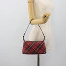 BURBERRY Nova Check Blue Label Shoulder Bag Canvas Red Silver Auth 181525A-22