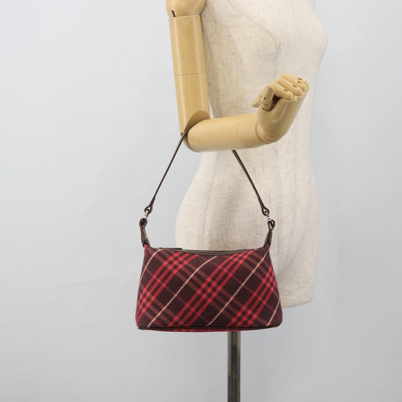 BURBERRY Nova Check Blue Label Shoulder Bag Canvas Red Silver Auth 181525A
