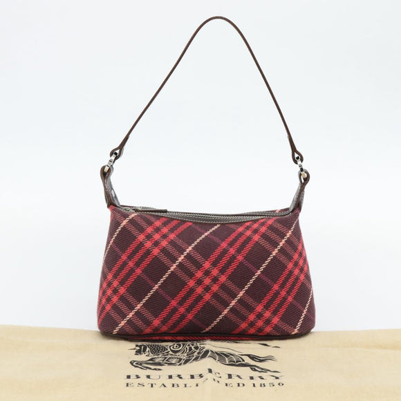 BURBERRY Nova Check Blue Label Shoulder Bag Canvas Red Silver Auth 181525A