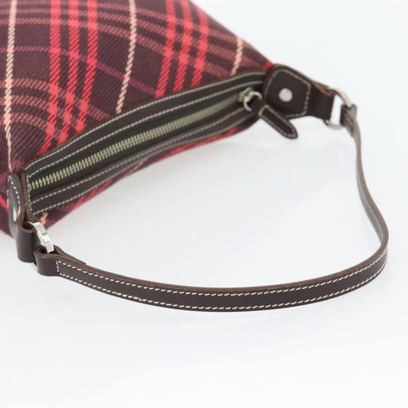 BURBERRY Nova Check Blue Label Shoulder Bag Canvas Red Silver Auth 181525A
