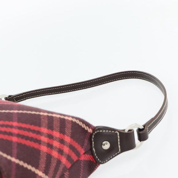 BURBERRY Nova Check Blue Label Shoulder Bag Canvas Red Silver Auth 181525A