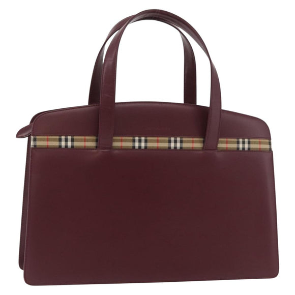 BURBERRY Hand Bag Leather Bordeaux Silver Auth 181526