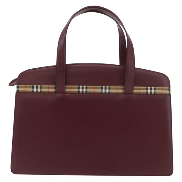 BURBERRY Hand Bag Leather Bordeaux Silver Auth 181526