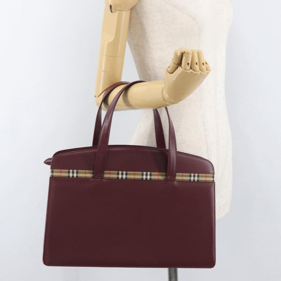 BURBERRY Hand Bag Leather Bordeaux Silver Auth 181526