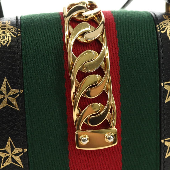 GUCCI Bee & Star Sherry Line Tasche Leder 3-Wege Schwarz Gold 470270 Original 181527SAV