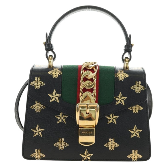 GUCCI Bee & Star Sherry Line Tasche Leder 3-Wege Schwarz Gold 470270 Original 181527SAV