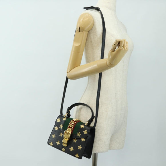 GUCCI Bee & Star Sherry Line Tasche Leder 3-Wege Schwarz Gold 470270 Original 181527SAV